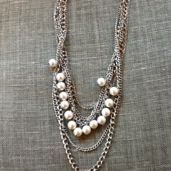 Silver Chains and Pearl Multi Strand Necklace - Picture 2 of 5
